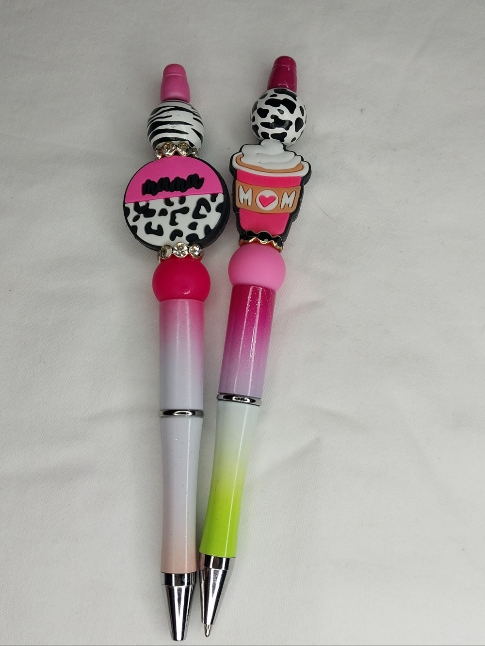 Pink Mom Pens with Animal Print & Cup Charm